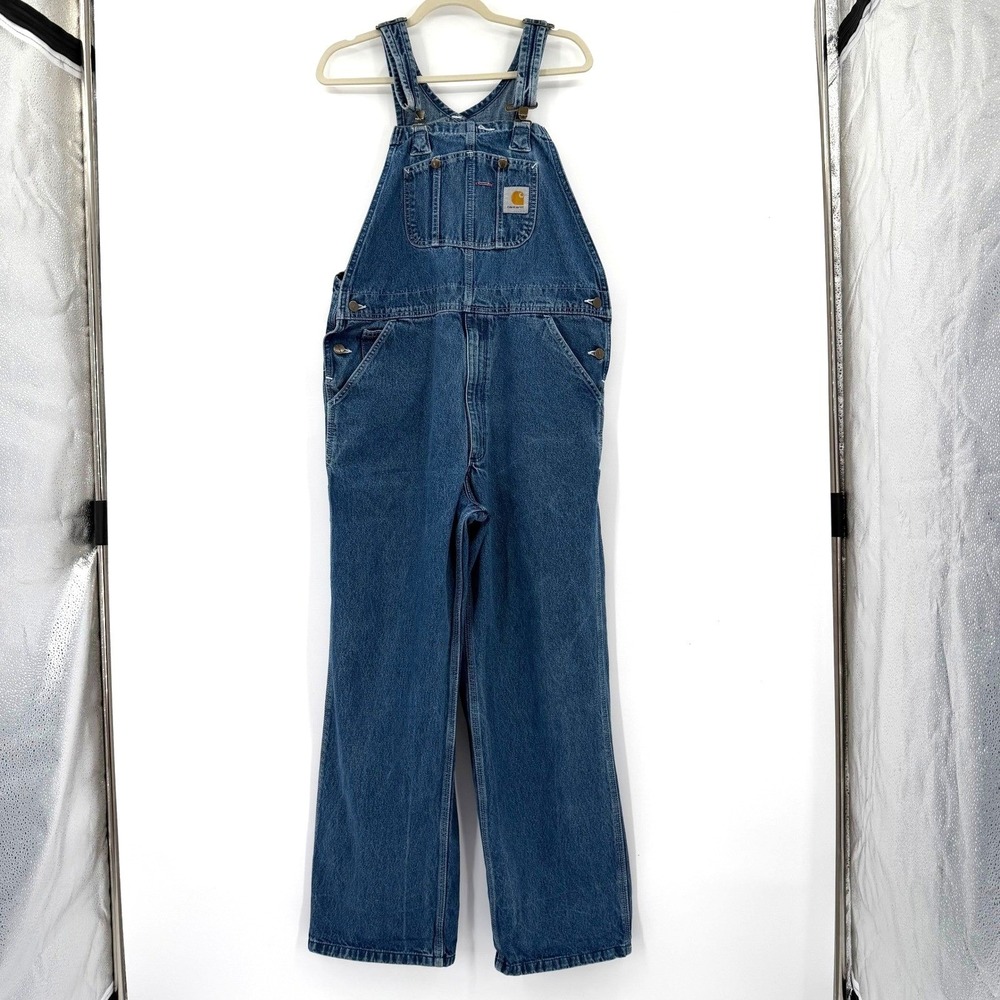 Vintage Carhartt Denim Bib Overalls Medium Wash Blue Workwear Carpenter 38X30
